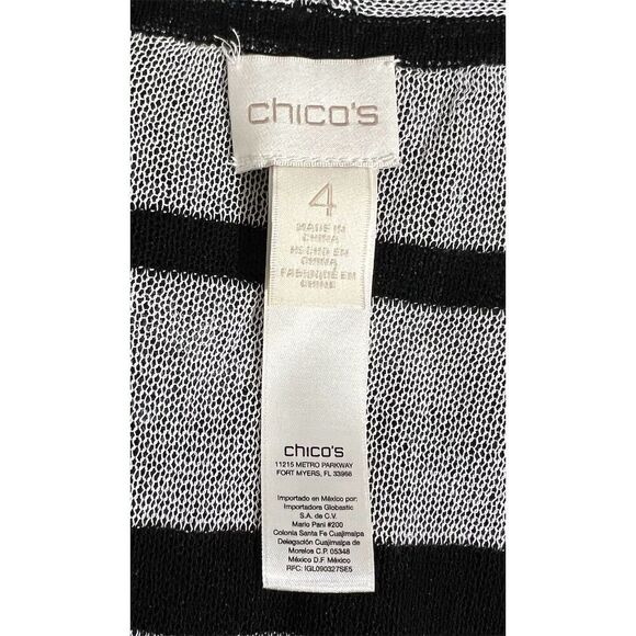Chico's Women's Black Sheer Striped Open Front Cardigan Sweater Size  (US XXL) - Picture 5 of 7